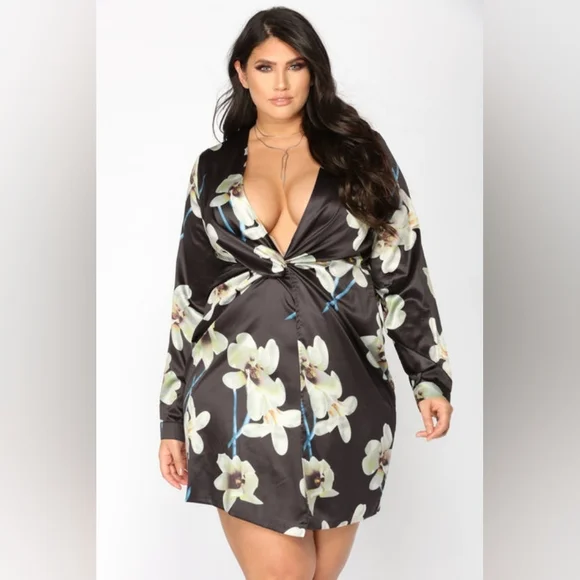 Fashion Nova Black Floral Long Sleeve Dress - Picture 3 of 6